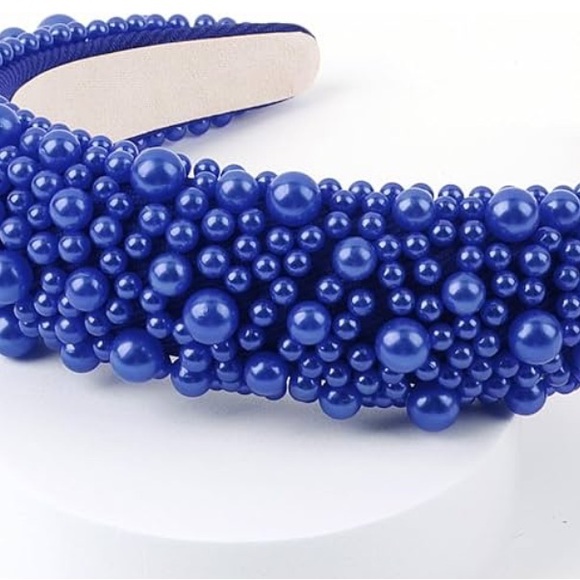 Pearl headband Blue Pearl Polished Shiny Round Bead 1.5\